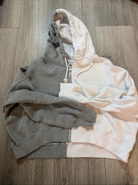 Hollister White & Gray Colorblock Half-Zip Hoodie
